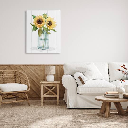 Stupell Industries Yellow Sunflowers Country jar Canvas Wall Art